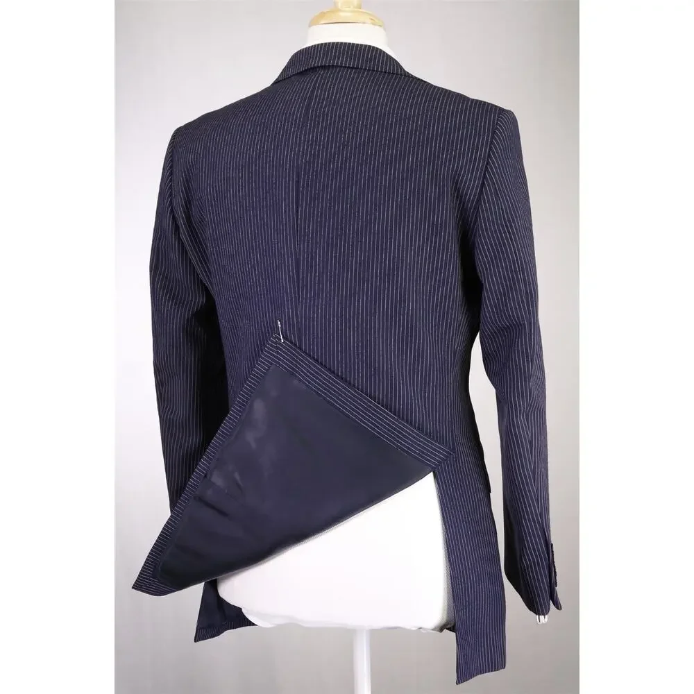 Richard James Savile Row Navy Blue Thin Striped British Wool 3/2 Lapel Suit 38R